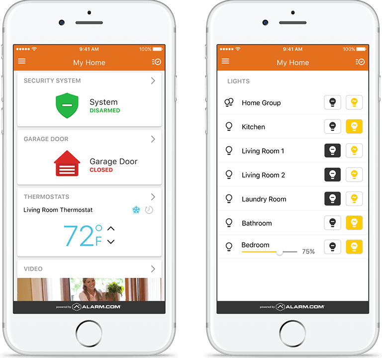 Alarm.com mobile app controlling security and smart home devices
